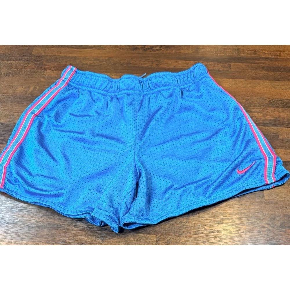 Girls vintage Y2K mesh athletic dri-fit shorts, pink and teal.  Size LG 10/12